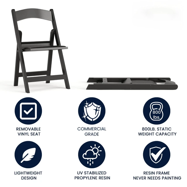 Alt view image 2 of 7 - Hercules Series Folding Chair - Black Resin - 2 Pack 800LB Weight Capacity Comfortable Event Chair - Light Weight Folding Chair