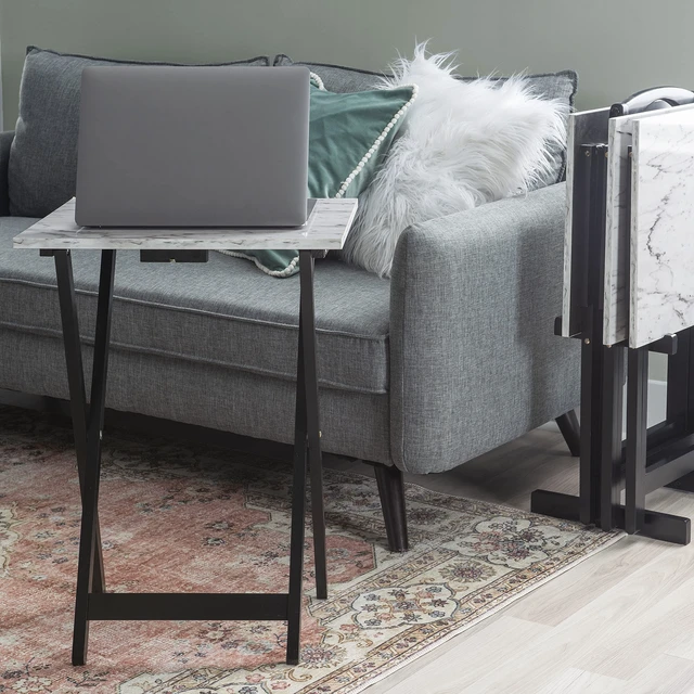 Alt view image 4 of 7 - Tray Table Set, 15.75"D x 18.9"W x 26.38"H, White