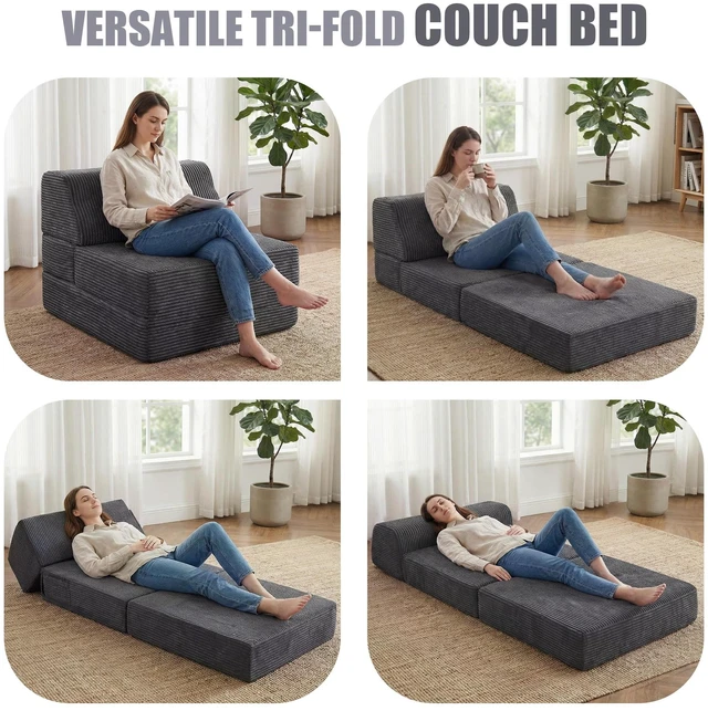 Alt view image 2 of 7 - Folding Sofa Bed with Pillow, Memory Foam Fold Out Chair Bed, Convertible Sleeper Chair with Washable Cover, Futon Floor Couch for Living Room/Dorm/Guest Use/Home Office/Apartment, Gray
