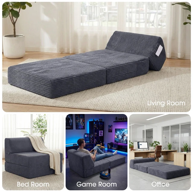 Alt view image 7 of 7 - Folding Sofa Bed with Pillow, Memory Foam Fold Out Chair Bed, Convertible Sleeper Chair with Washable Cover, Futon Floor Couch for Living Room/Dorm/Guest Use/Home Office/Apartment, Gray