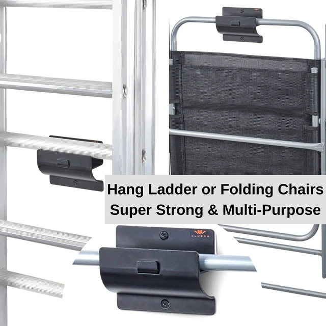 Alt view image 6 of 6 - Ladder Hanger Set of 4 for Garage Wall - Black Heavy Duty Utility Hook | Wall Mount Step Ladder Storage, Versatile Tool Holder To Maximize Space In Shed, Workshop, Hang Wheelbarrow, Folding Chair