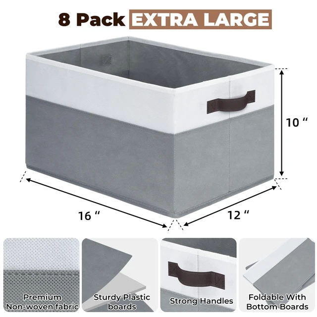 Alt view image 2 of 7 - 8 Pack Closet Organizers and Storage Bins - Extra Large Storage Baskets for Organizing - Clothes Storage Bins for Shelves -Foldable Organizer Bins Totes for Toy Blanket, Dorm Room Essentials