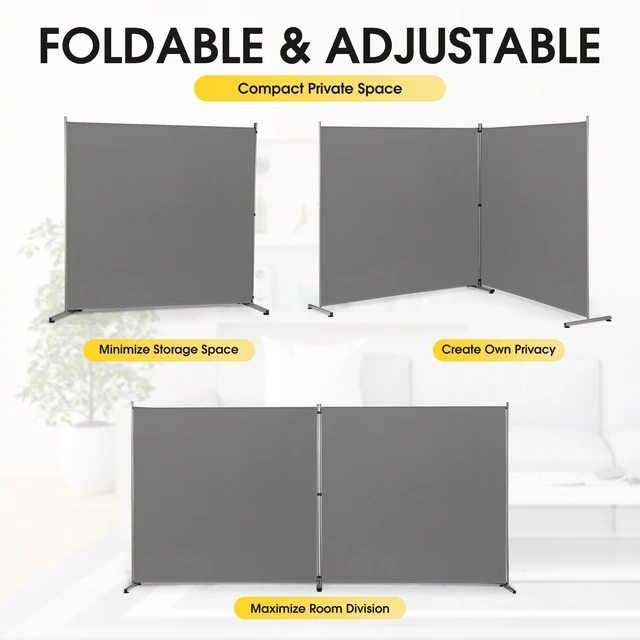 Alt view image 3 of 7 - Indoor Room Divider, Portable Office Divider, Room Divider Wall Screen 2 Large Panel, Folding Partition Privacy Screen Walls Dividers for Room Separator 142" W x 71" H,Gray
