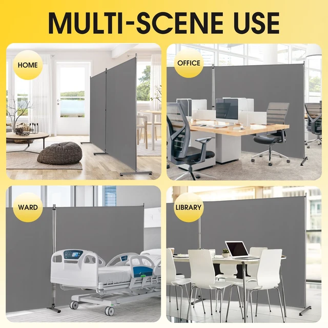 Alt view image 5 of 7 - Indoor Room Divider, Portable Office Divider, Room Divider Wall Screen 2 Large Panel, Folding Partition Privacy Screen Walls Dividers for Room Separator 142" W x 71" H,Gray