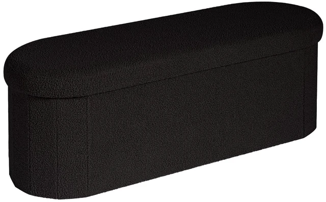 Main image of 43.3" Sherpa Ottoman with Storage for Living Room, Black | Folding Storage Ottoman Foot Rest, Oval-Shaped Design, Long Collapsible Bedroom Bench