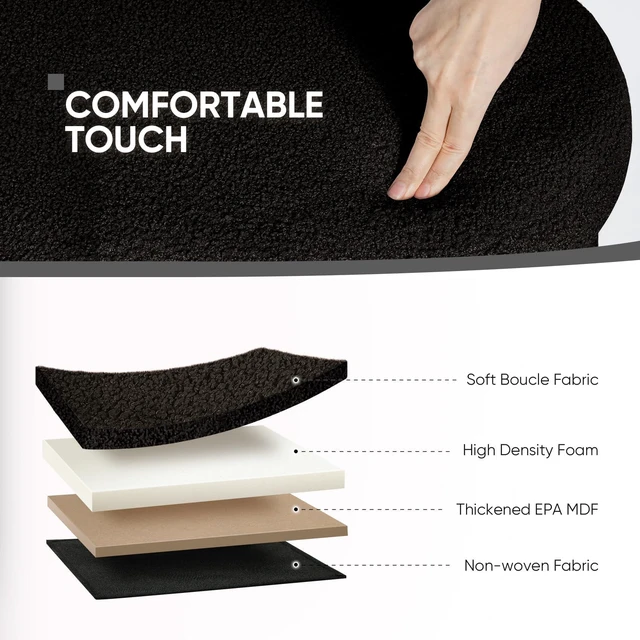 Alt view image 2 of 7 - 43.3" Sherpa Ottoman with Storage for Living Room, Black | Folding Storage Ottoman Foot Rest, Oval-Shaped Design, Long Collapsible Bedroom Bench