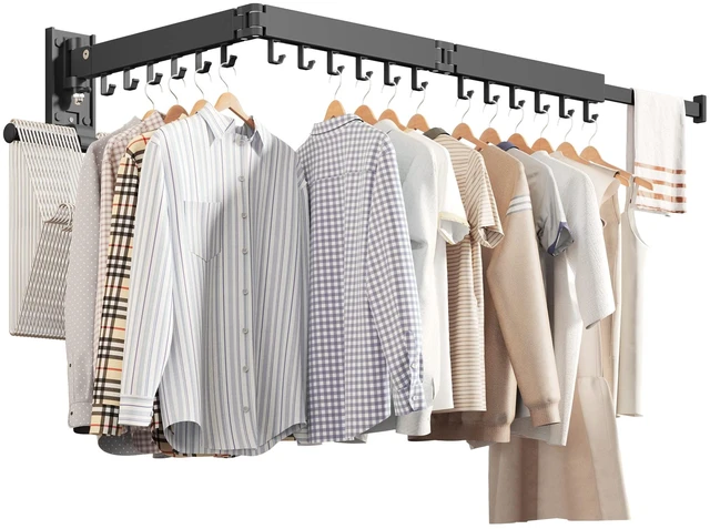 Main image of Wall Mounted Clothes Hanger,Clothes Drying Rack,Laundry Drying Rack,Drying Rack Clothing,Laundry Hanger Rack,Retractable Dryer Racks,Collapsible, Aluminum,can be Fold Upward & Left & Right