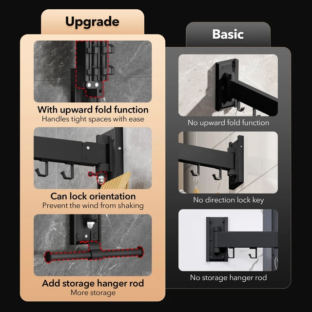 Alt view image 2 of 7 - Wall Mounted Clothes Hanger,Clothes Drying Rack,Laundry Drying Rack,Drying Rack Clothing,Laundry Hanger Rack,Retractable Dryer Racks,Collapsible, Aluminum,can be Fold Upward & Left & Right