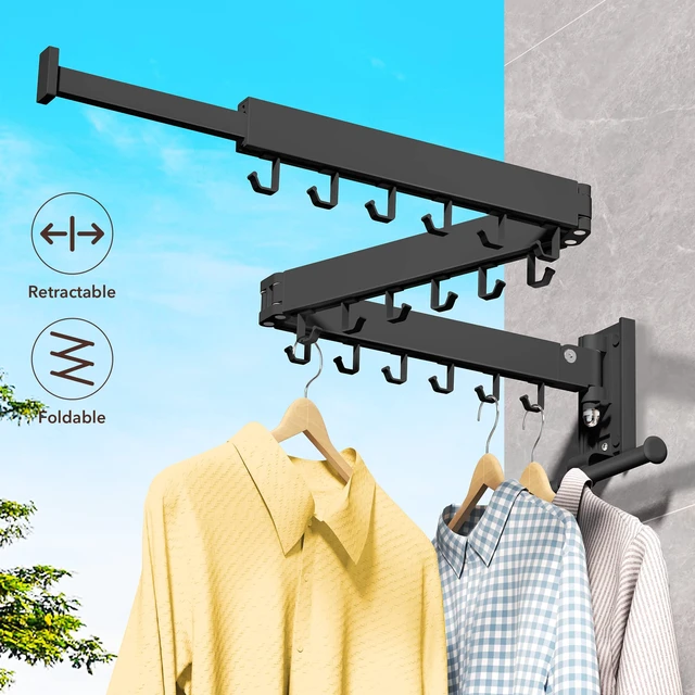 Alt view image 3 of 7 - Wall Mounted Clothes Hanger,Clothes Drying Rack,Laundry Drying Rack,Drying Rack Clothing,Laundry Hanger Rack,Retractable Dryer Racks,Collapsible, Aluminum,can be Fold Upward & Left & Right