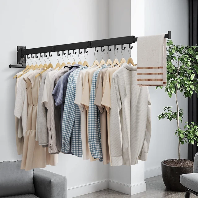 Alt view image 4 of 7 - Wall Mounted Clothes Hanger,Clothes Drying Rack,Laundry Drying Rack,Drying Rack Clothing,Laundry Hanger Rack,Retractable Dryer Racks,Collapsible, Aluminum,can be Fold Upward & Left & Right