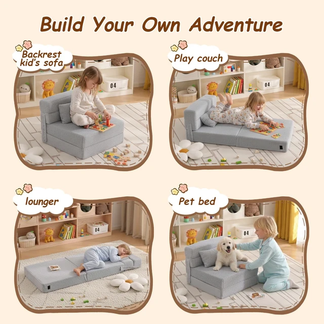 Alt view image 4 of 7 - Foldable Sofa for Kids with Pillow, Washable Folding Floor Mat for Child | Futon Couch for Boys & Girls with Storage Bag, Fold Up Sofa Chair for Playroom, Reading & Playing, Removable & Washable Cover