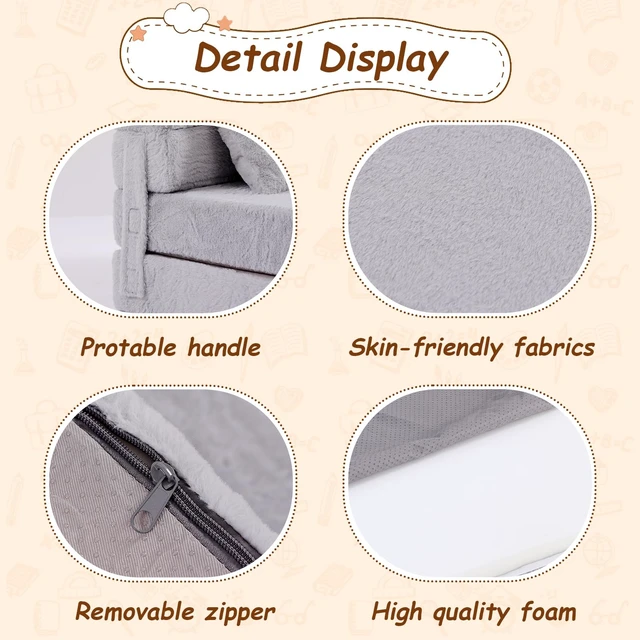 Alt view image 3 of 7 - Foldable Sofa for Kids with Pillow, Washable Folding Floor Mat for Child | Futon Couch for Boys & Girls with Storage Bag, Fold Up Sofa Chair for Playroom, Reading & Playing, Removable & Washable Cover