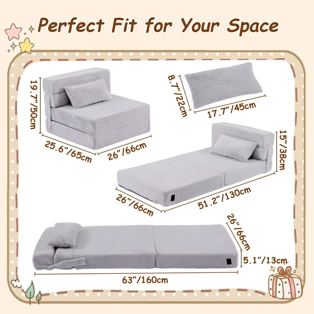 Alt view image 2 of 7 - Foldable Sofa for Kids with Pillow, Washable Folding Floor Mat for Child | Futon Couch for Boys & Girls with Storage Bag, Fold Up Sofa Chair for Playroom, Reading & Playing, Removable & Washable Cover