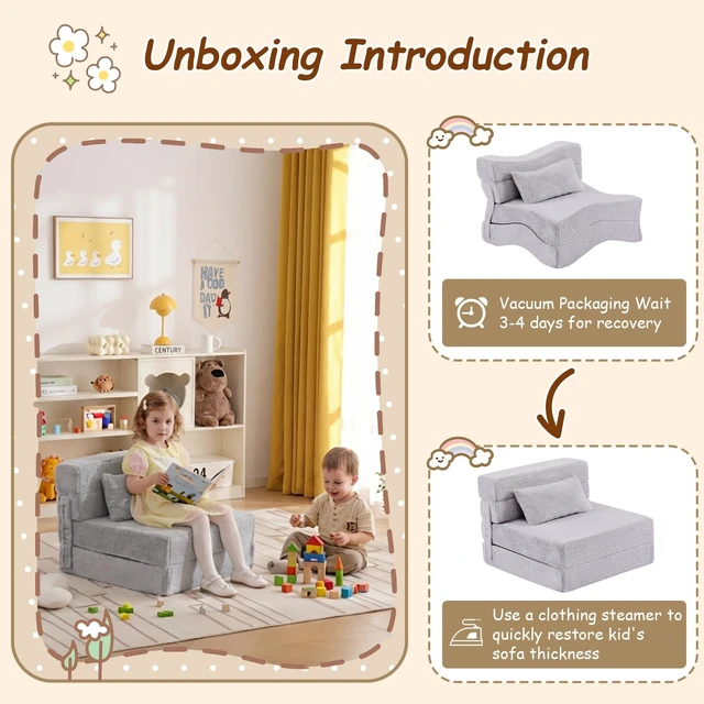 Alt view image 5 of 7 - Foldable Sofa for Kids with Pillow, Washable Folding Floor Mat for Child | Futon Couch for Boys & Girls with Storage Bag, Fold Up Sofa Chair for Playroom, Reading & Playing, Removable & Washable Cover