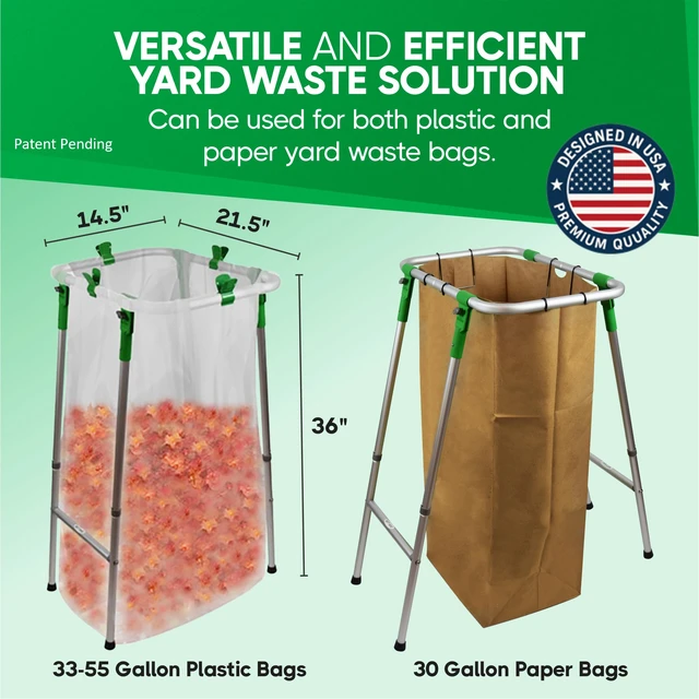 Alt view image 2 of 7 - Adjustable & Foldable Leaf Bag Holder, for 33-55 Gallon Plastic & Paper Bags, No Tools Needed for Assembly, Works on Slopes, Trash Bag Stand, Yard & Lawn Cleanup, Gardening, Camping, Parties