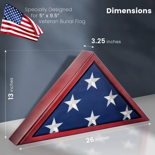 Alt view image 3 of 6 - Glass Front Flag Display Case for Burial Flag - Wall Mounted 9.5 X 5 Feet Flag Box for American Veteran Flag and Folded Flag Display - Ideal for Honoring Military Service (Mahogany)