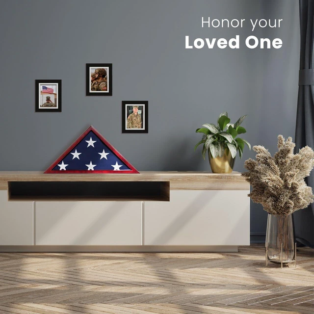 Alt view image 5 of 6 - Glass Front Flag Display Case for Burial Flag - Wall Mounted 9.5 X 5 Feet Flag Box for American Veteran Flag and Folded Flag Display - Ideal for Honoring Military Service (Mahogany)