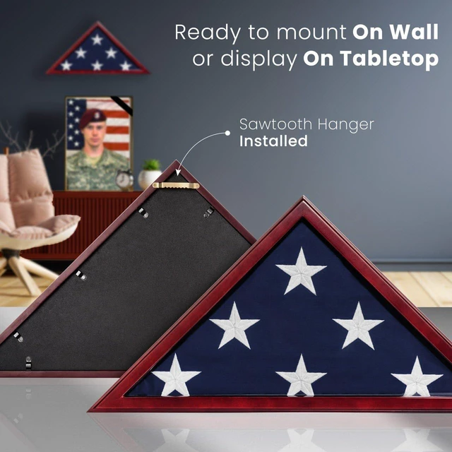 Alt view image 4 of 6 - Glass Front Flag Display Case for Burial Flag - Wall Mounted 9.5 X 5 Feet Flag Box for American Veteran Flag and Folded Flag Display - Ideal for Honoring Military Service (Mahogany)