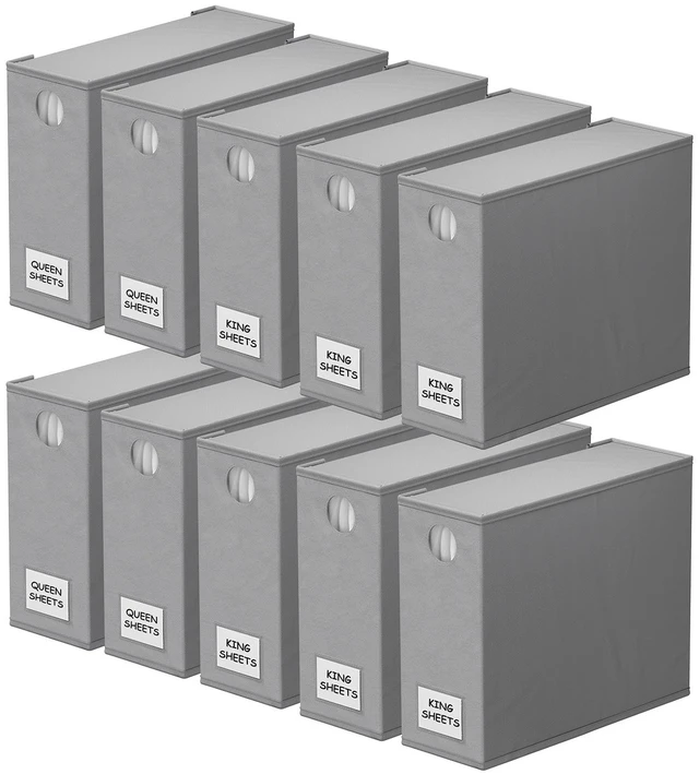 Main image of 10 Pack Bed Sheet Organizers and Storage, Foldable Sheet Organizer for Linen Closet, Sheets Set Folder Keeper with Window XL (Queen & King Size) Organizing Bedding Container, Gray