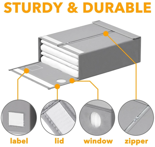 Alt view image 6 of 7 - 10 Pack Bed Sheet Organizers and Storage, Foldable Sheet Organizer for Linen Closet, Sheets Set Folder Keeper with Window XL (Queen & King Size) Organizing Bedding Container, Gray