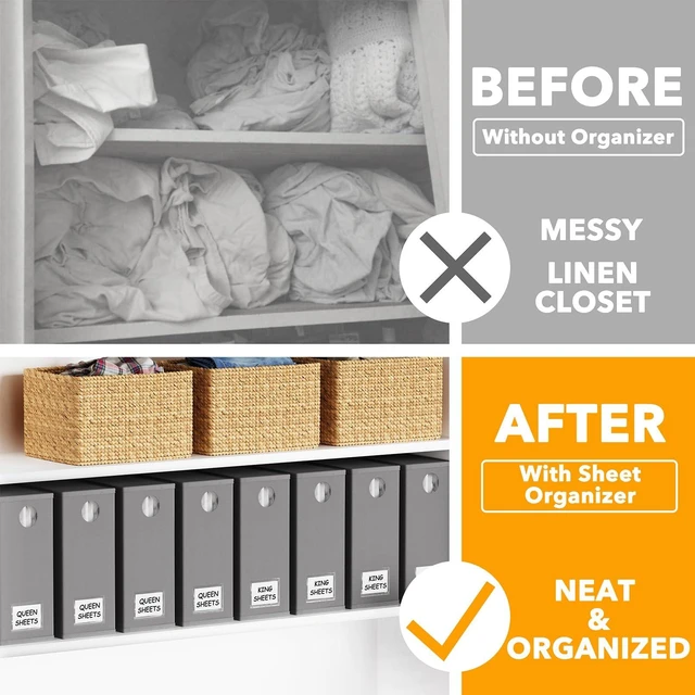 Alt view image 2 of 7 - 10 Pack Bed Sheet Organizers and Storage, Foldable Sheet Organizer for Linen Closet, Sheets Set Folder Keeper with Window XL (Queen & King Size) Organizing Bedding Container, Gray