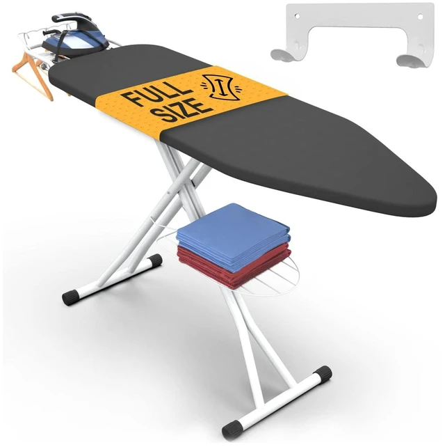 Main image of Ironing Board 57" x 15" Foldable with Wall Hanger | Height adjustable 30" - 36", full-metal frame, scorch & heat-resistant cover, iron rest, anti-slip feet, Cord Holder