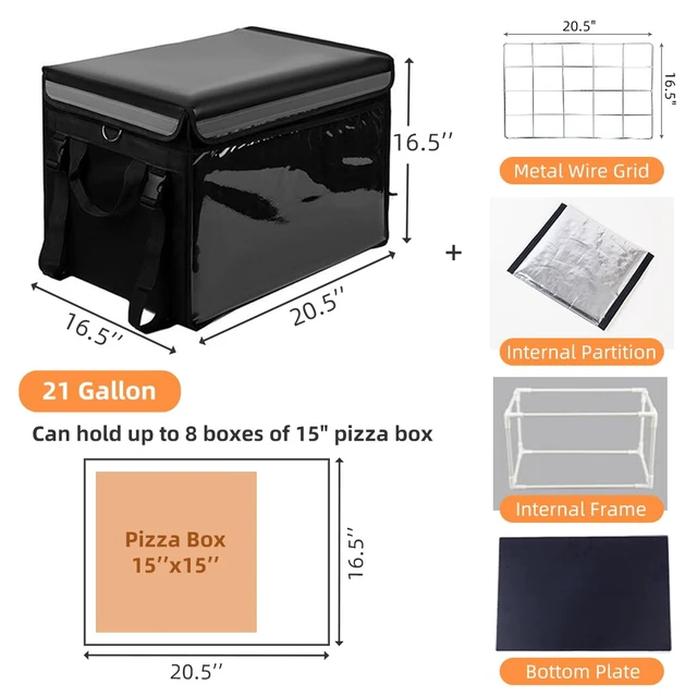 Alt view image 5 of 7 - Large Insulated Food Delivery Bag with Fixed Base and Internal Frame, XXXL 20.5" x 16" x 16", Commercial Pizza Delivery Bag w/Divider, Waterproof & Foldable Catering Bag Food Deliveries, Black