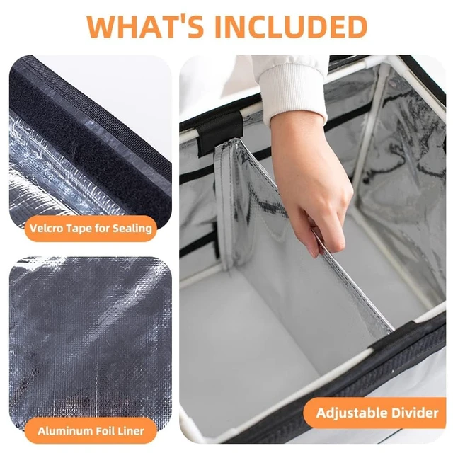 Alt view image 7 of 7 - Large Insulated Food Delivery Bag with Fixed Base and Internal Frame, XXXL 20.5" x 16" x 16", Commercial Pizza Delivery Bag w/Divider, Waterproof & Foldable Catering Bag Food Deliveries, Black