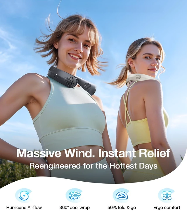 Alt view image 2 of 7 - Lite Neck Fan, Portable Neck Fan with 90° Foldable, Ivory | #1 Wind Power Cooling Neck Fan, Ideal Neck Fans for Outdoor, Travel, Workout, Gifts for Father Men Women