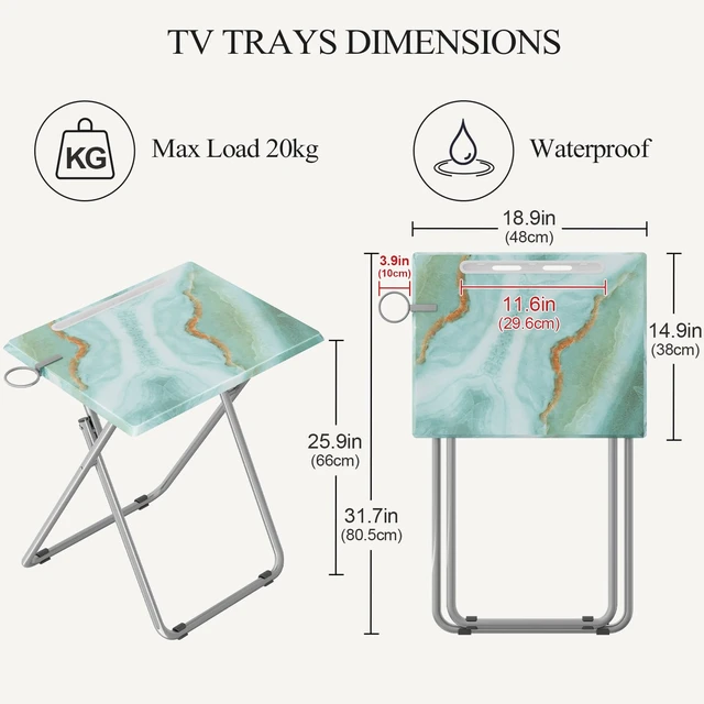 Alt view image 2 of 7 - TV Trays Table Set of 4 Portable Folding TV Tray Table TV Dinner Tray with Sturdy MDF, Small Folding Tables with Phone & Tablet Slot, No Assembly Required, 15 x 18.9 x 25.6 in (Sea Blue Marble, 4Pcs)