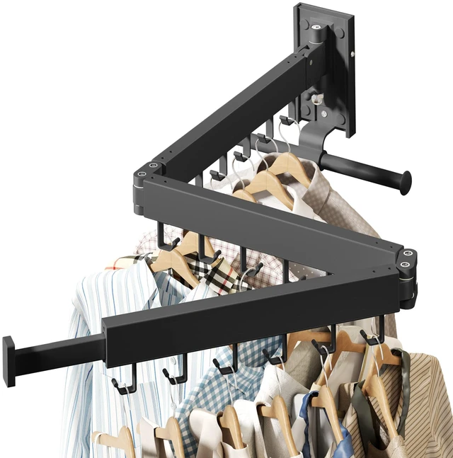 Alt view image 4 of 6 - Wall Mounted Clothes Hanger,Clothes Drying Rack,Laundry Drying Rack,Clothes Rack Wall Mount,Drying Rack Clothing,Laundry Rack,Folding,Retractable,Collapsible,can Fold Upward & Left & Right