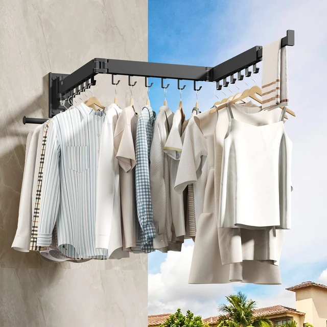 Alt view image 5 of 6 - Wall Mounted Clothes Hanger,Clothes Drying Rack,Laundry Drying Rack,Clothes Rack Wall Mount,Drying Rack Clothing,Laundry Rack,Folding,Retractable,Collapsible,can Fold Upward & Left & Right
