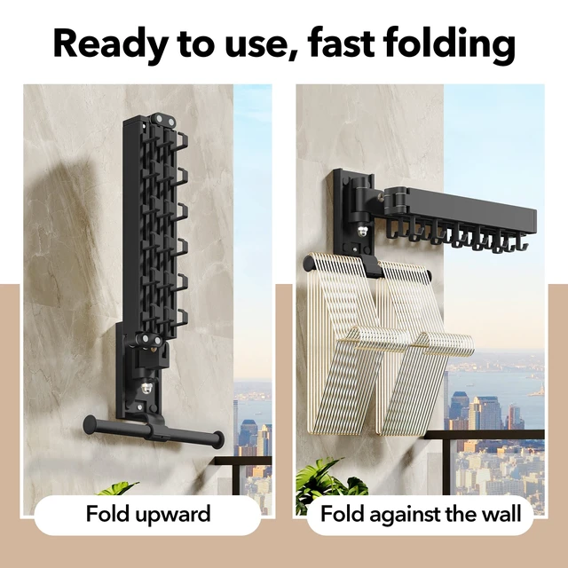Alt view image 2 of 6 - Wall Mounted Clothes Hanger,Clothes Drying Rack,Laundry Drying Rack,Clothes Rack Wall Mount,Drying Rack Clothing,Laundry Rack,Folding,Retractable,Collapsible,can Fold Upward & Left & Right