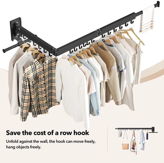 Alt view image 3 of 6 - Wall Mounted Clothes Hanger,Clothes Drying Rack,Laundry Drying Rack,Clothes Rack Wall Mount,Drying Rack Clothing,Laundry Rack,Folding,Retractable,Collapsible,can Fold Upward & Left & Right