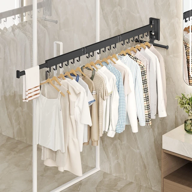 Alt view image 6 of 6 - Wall Mounted Clothes Hanger,Clothes Drying Rack,Laundry Drying Rack,Clothes Rack Wall Mount,Drying Rack Clothing,Laundry Rack,Folding,Retractable,Collapsible,can Fold Upward & Left & Right