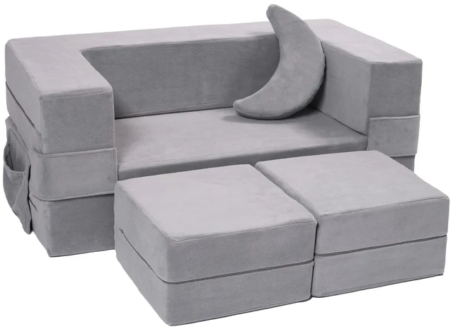 Main image of Modular Kids Sofa,Toddler Couch Foam Armchair for Kids, Children Convertible Plush Sofa Play Set,Fold Out SofaBed(Grey)