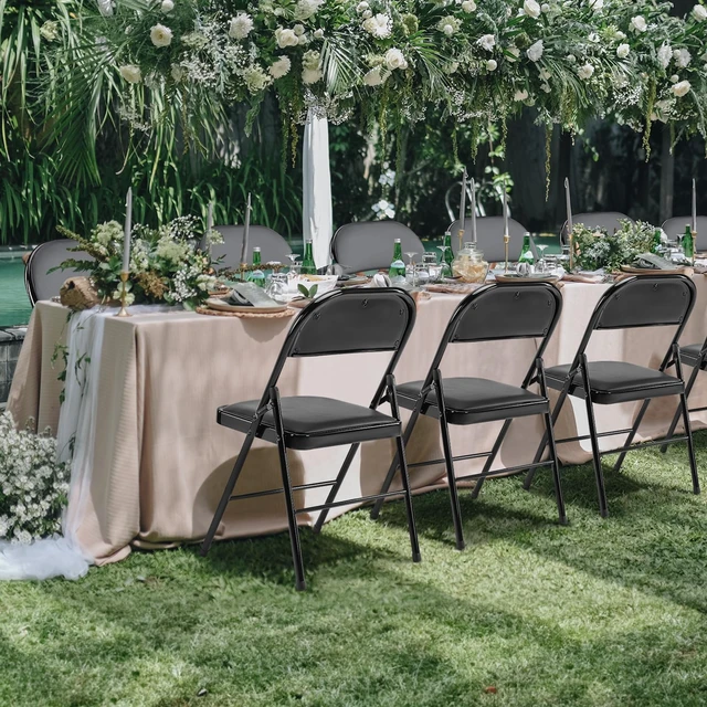 Alt view image 4 of 6 - Folding Chair 4 Pack, Leather Padded Folding Chairs, Sturdy Metal Foldable Chairs, Easy to Use and Store, Outdoor and Indoor, for Home, Office, Party, Comfy, Black