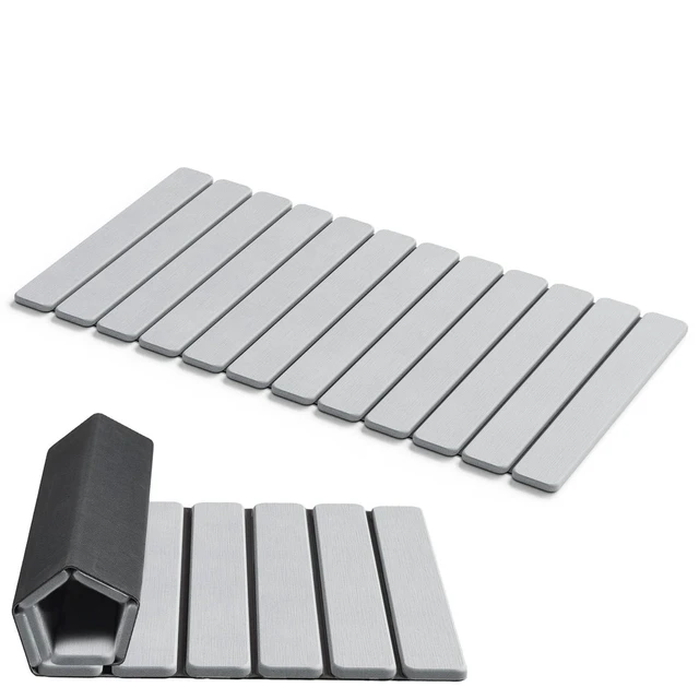 Main image of Foldable Stone Bath Mat, Diatomaceous, 31.5"x15.7", Light Grey | Quick-dry surface, super absorbent, easy-clean finish, non-slip mat included, and compact storage for small bathrooms