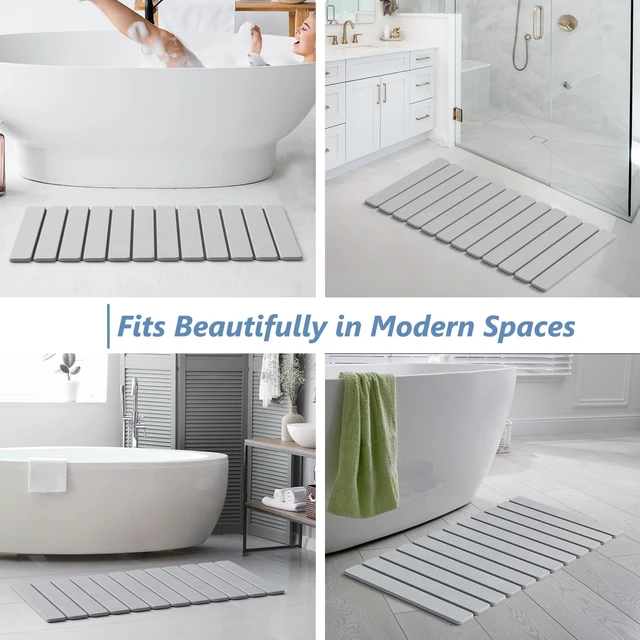 Alt view image 5 of 7 - Foldable Stone Bath Mat, Diatomaceous, 31.5"x15.7", Light Grey | Quick-dry surface, super absorbent, easy-clean finish, non-slip mat included, and compact storage for small bathrooms