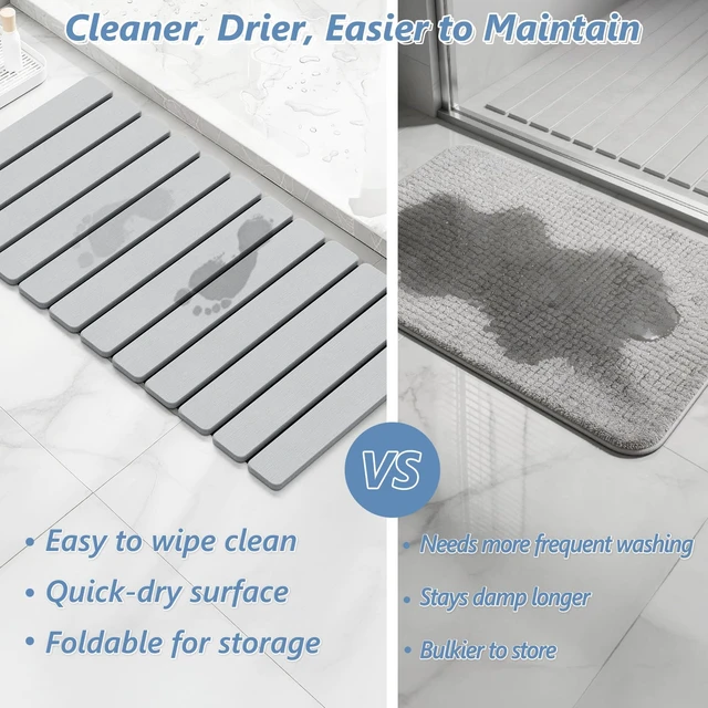 Alt view image 4 of 7 - Foldable Stone Bath Mat, Diatomaceous, 31.5"x15.7", Light Grey | Quick-dry surface, super absorbent, easy-clean finish, non-slip mat included, and compact storage for small bathrooms