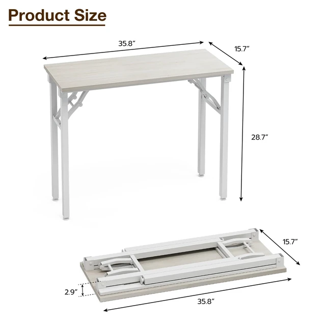 Alt view image 2 of 7 - Small Computer Desk Folding Table - 35.8" Foldable Office Desk, No Assembly, Perfect for Small Spaces in Bedroom, Dorm, or Apartment, Portable Mini Desk or Study Table Compact Design, White Ash