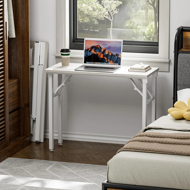 Alt view image 5 of 7 - Small Computer Desk Folding Table - 35.8" Foldable Office Desk, No Assembly, Perfect for Small Spaces in Bedroom, Dorm, or Apartment, Portable Mini Desk or Study Table Compact Design, White Ash