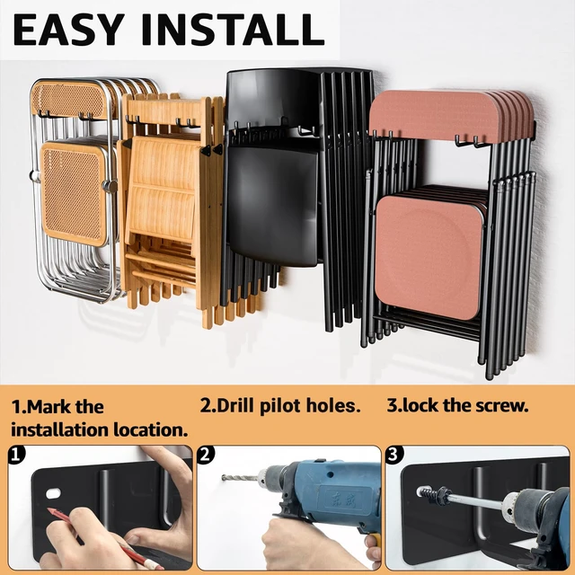 Alt view image 5 of 7 - Folding Chair Storage Rack, Garden Tool & Foldable Chairs Organizer Hangers for Garage Organization, Lawn, Beach, Camping, Yard Chairs Hooks Wall Mount, Soild Metal Max Load 480 LBS - 4 Pack