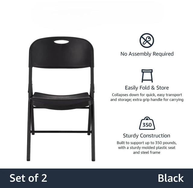 Alt view image 2 of 3 - Portable Folding Plastic Chair, Events Seating, Easy to Store, 350-Pound Capacity, Black, 2-Pack