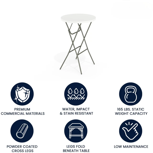 Alt view image 2 of 7 - 2.6-Foot Round Granite White Plastic Folding Table | Lightweight, Easy Storage, Commercial Grade