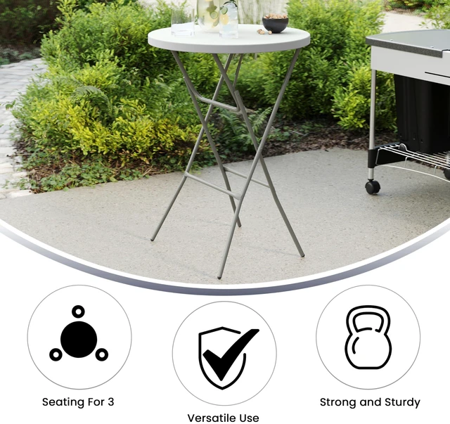 Alt view image 4 of 7 - 2.6-Foot Round Granite White Plastic Folding Table | Lightweight, Easy Storage, Commercial Grade