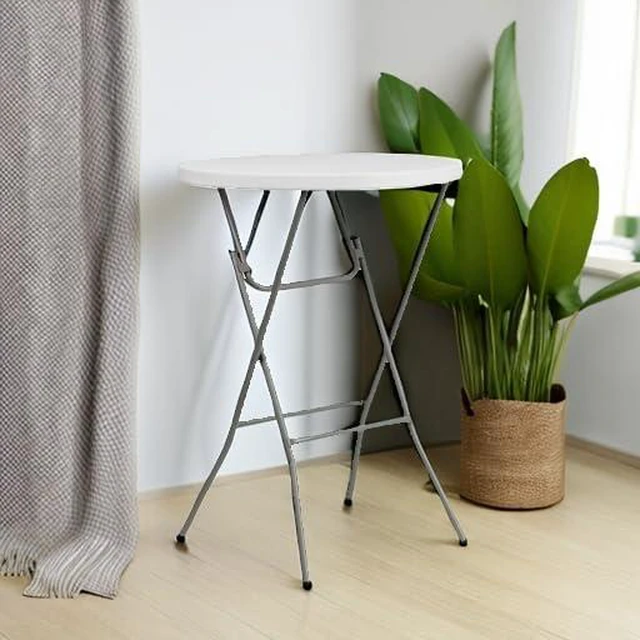 Alt view image 5 of 7 - 2.6-Foot Round Granite White Plastic Folding Table | Lightweight, Easy Storage, Commercial Grade