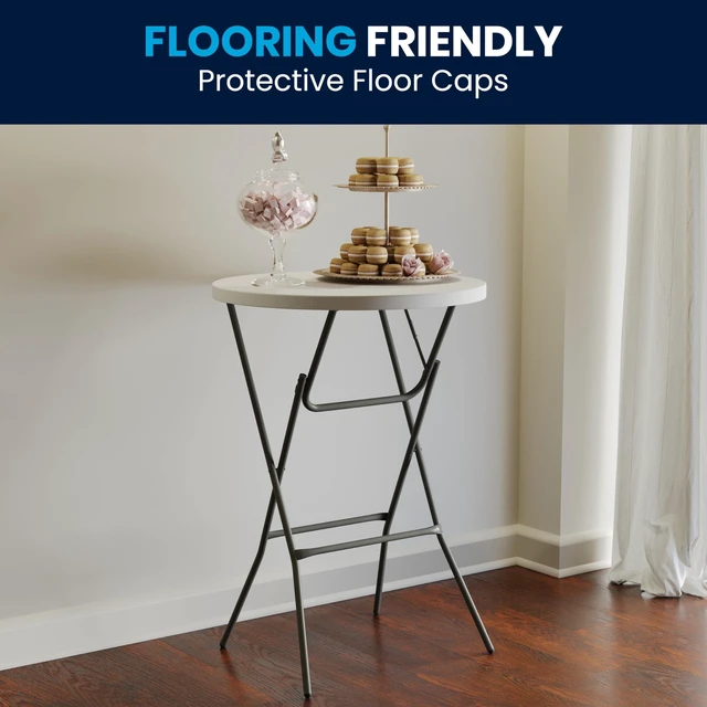 Alt view image 7 of 7 - 2.6-Foot Round Granite White Plastic Folding Table | Lightweight, Easy Storage, Commercial Grade