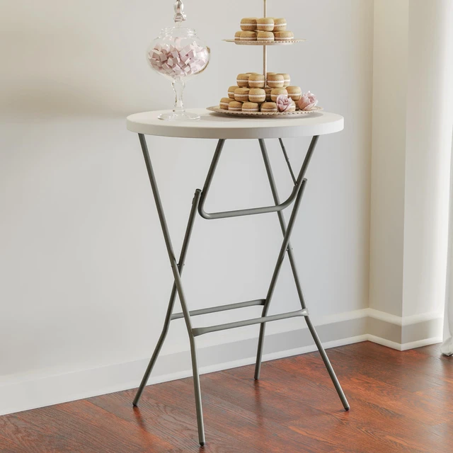 Alt view image 3 of 7 - 2.6-Foot Round Granite White Plastic Folding Table | Lightweight, Easy Storage, Commercial Grade