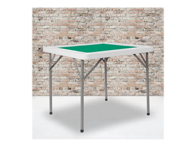 Alt view image 2 of 7 - 34.5" White Folding Card Game Table | 4-Player, Cup Holders, Green Playing Surface, Portable
